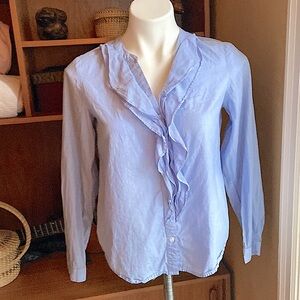 SP LOFT COTTON BLOUSE LONG SLEEVES VNECK WITH RUFFLED BUTTON PLACKET LIG…